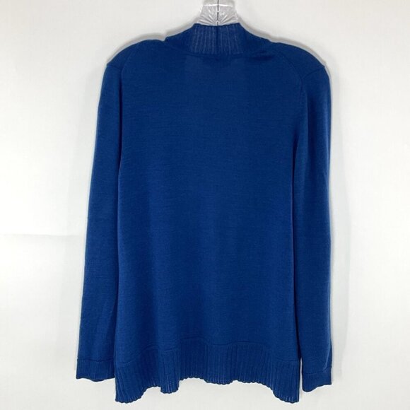 Coldwater Creek Cardigan Women XL Blue‎ Wool Blend Open Front Ribbed Knit - Picture 2 of 13